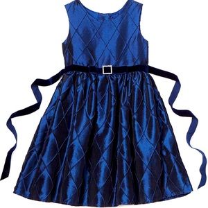 Girls Sweet Heart Rose  Sleeveless Sapphire Belted Taffeta Dress size 4
